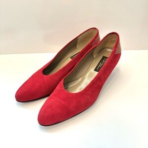 Sesto Meucci Red Suede Studded Heel Pumps – Size 8.5M – Made in Italy